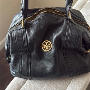 Tory Burch Black Leather Satchel with Gold Accents